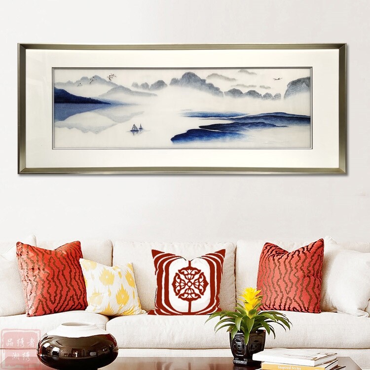湘绣 山水画 层林尽染 水彩画中国特色山水画纯手工刺绣