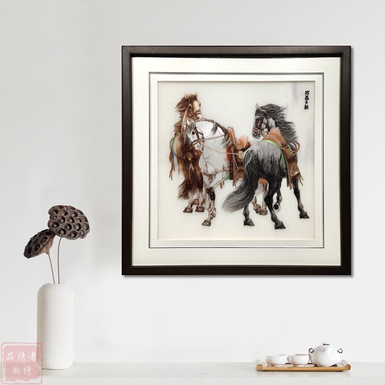 湘绣 忠义千秋 赤兔马 忠肝义胆 三匹马 桃园三结义 纯手工刺绣