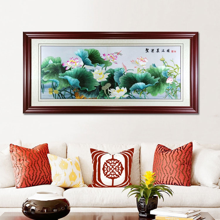 湘绣 圣洁晨沐图 荷花 和和美美高洁 纯手工刺绣