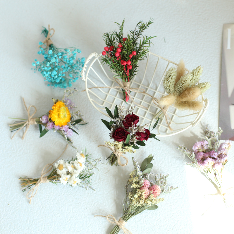 12cm迷你真花干花永生花玫瑰满天星diy胸花礼物礼盒装饰壁挂墙花