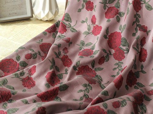 复古油画玫瑰花提花布料 暗红色织锦立体玫瑰包包diy风衣时装面料