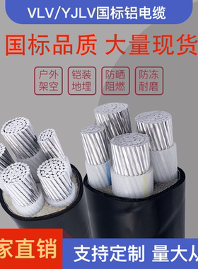 国标VLV铝线4 5芯16 50 95 185 300平方3+2 三相铠装YJLV铝芯电缆