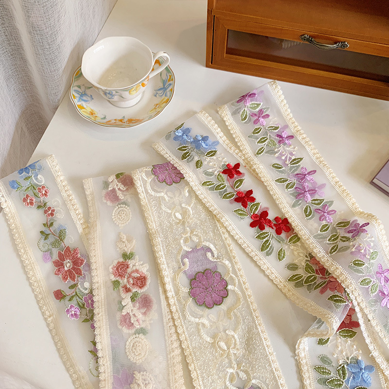 9cm复古玫瑰花朵刺绣蕾丝发饰缎带diy手工蝴蝶结花边丝带装饰包装