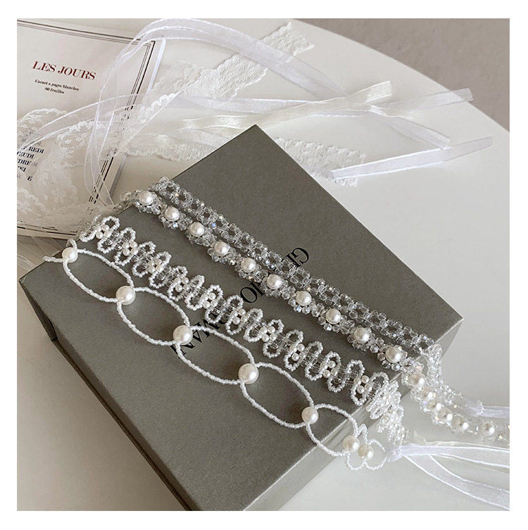 2用珍珠颈链发带仙女森系超仙长飘带锁骨链choker气质网红发箍女