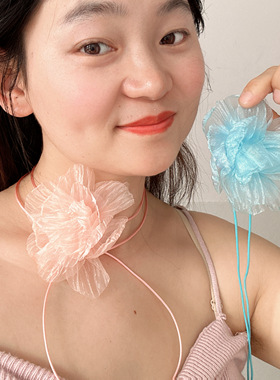 仙气彩色绢纱花朵绑带项链晚宴礼服choker项圈超仙女性感颈带腕带