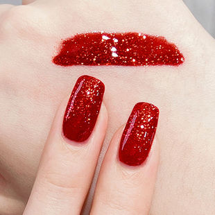 梦露新款 油性 指甲油免烤持久快干不可剥细闪亮片酒红流行美甲套装