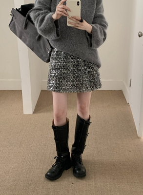 孤品处理不退换！冬【ONE TIME】轻奢质感亮片松紧A字短裙半身裙