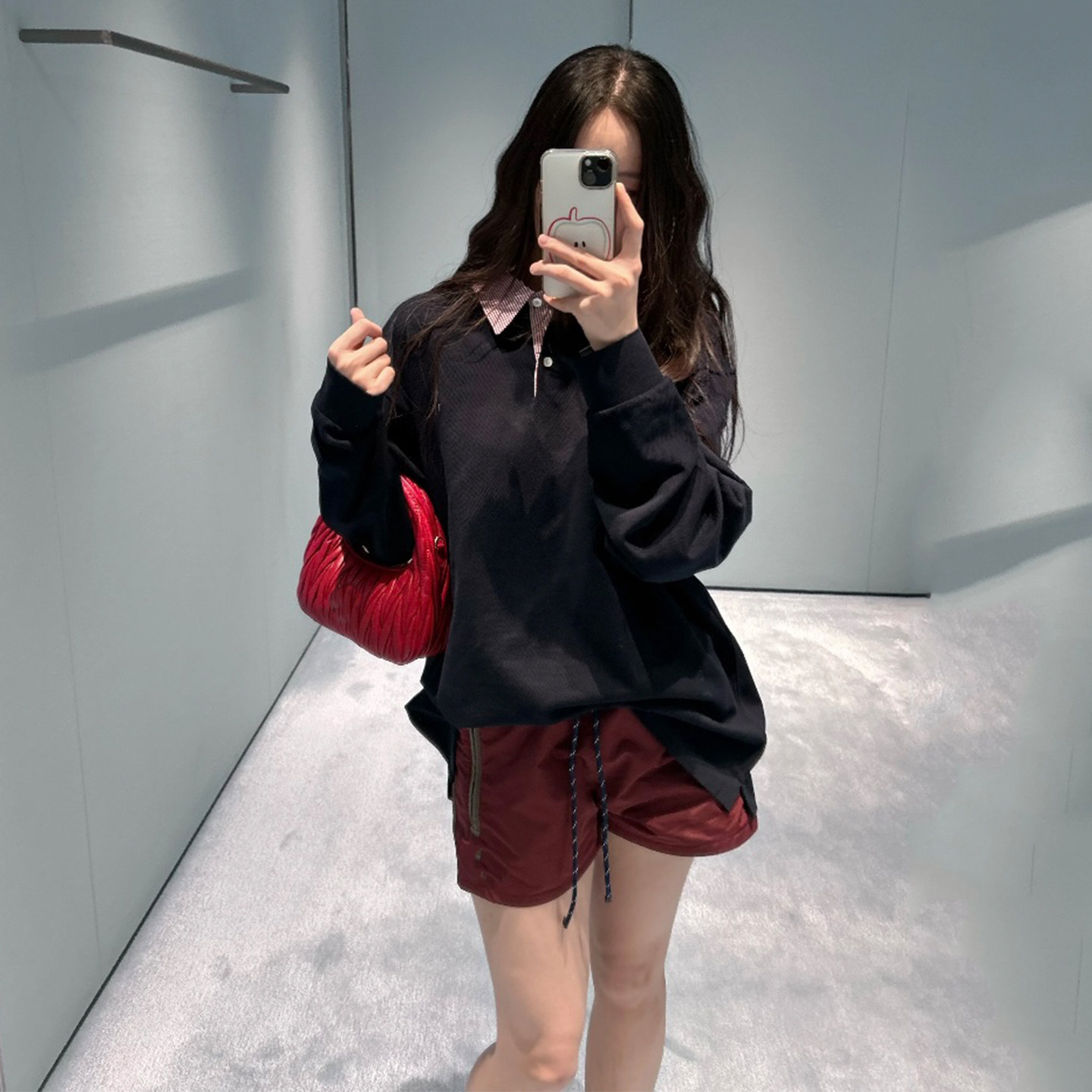 DPH NICE条纹撞色POLO领长袖T恤女显白减龄高级感针织衫上衣春季