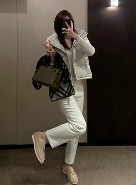 DPH NICE白色三角标直筒牛仔裤女高腰显瘦高级感修身九分烟管裤秋