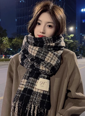 新款格子围巾冬季女学生保暖围脖