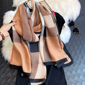 洋气百搭薄围巾冬季 棉麻手感丝巾女2025新款 格子保暖披肩春秋时尚