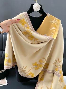 花卉仿羊绒围巾女秋冬季保暖披肩