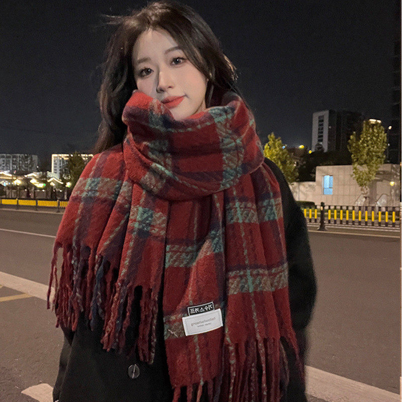 2025新款韩系气氛感红色格子围巾女秋冬季学生仿羊绒保暖百搭围脖,服饰配件/皮带/帽子/围巾,围巾/丝巾/披肩,淘宝优惠券,粉丝福利购,淘宝优惠卷