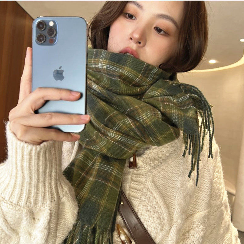 冬季长款格纹围巾秋冬情侣披肩复古百搭学生仿羊绒保暖格子围脖女