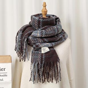 秋冬围巾女仿羊绒格子保暖披肩冬季韩系学生围脖男生日礼物高级感