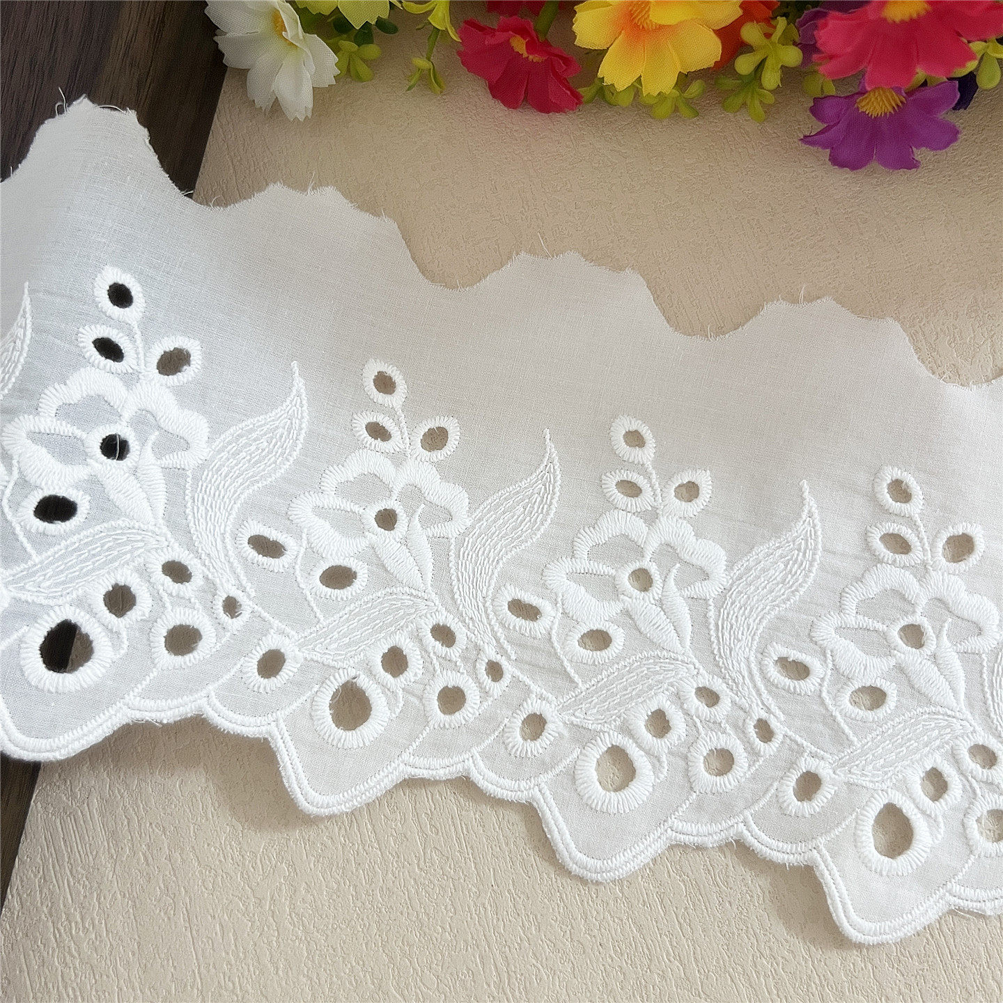 棉质蕾丝棉布刺绣花边镂空大花朵服装辅料女装衣领子裙边裙摆布料