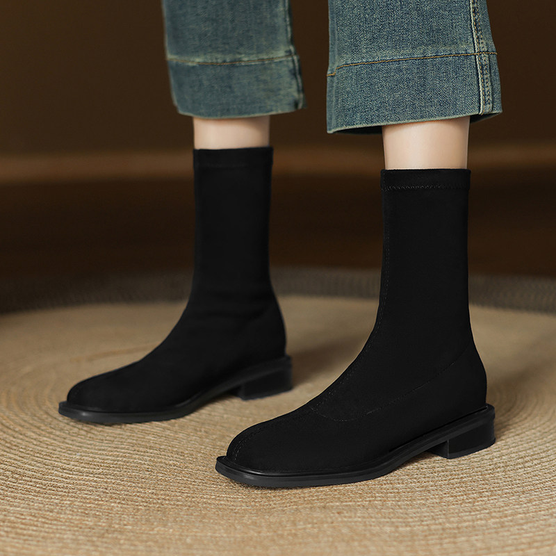 2025新款英伦风袜靴平底短靴弹力瘦瘦靴ins潮复古马丁靴单靴绒面,女鞋,弹力靴/袜靴,淘宝优惠券,粉丝福利购,淘宝优惠卷