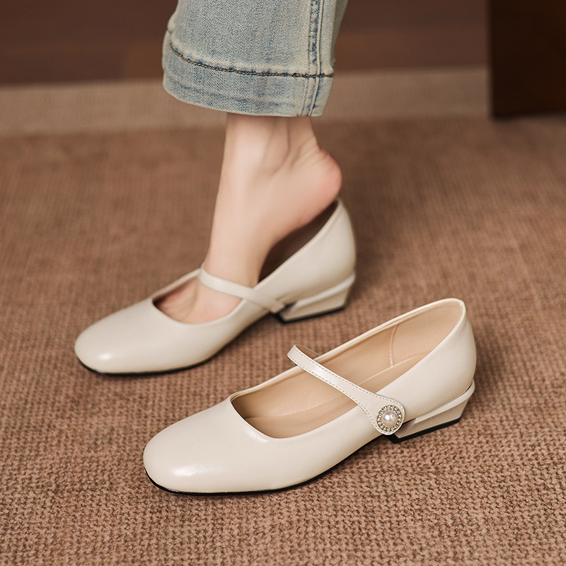 法式简约圆头玛丽珍鞋女一字扣带浅口低跟单鞋舒适复古款粗跟平底,女鞋,浅口单鞋,淘宝优惠券,粉丝福利购,淘宝优惠卷