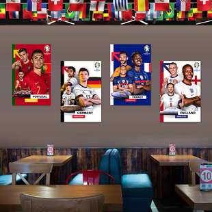 饰物料 2024欧洲杯球星宣传海报壁纸墙贴纸主题足球明星酒吧店内装