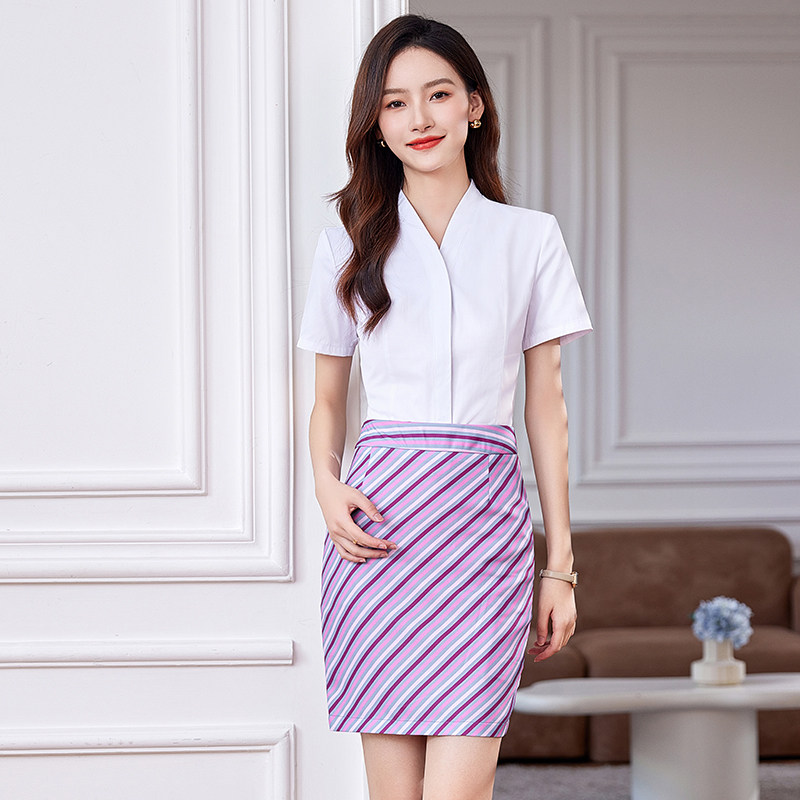 南航空姐短袖白衬衫女夏新款气质修身V领工装制服空乘职业工作服