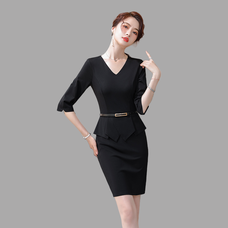 职业装连衣裙女2023春夏新款酒店前台工作服珠宝店金店导购工装裙