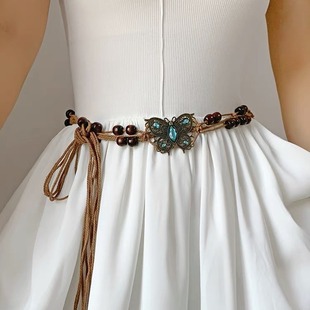 2025新款波西米亚风格腰带时尚复古手编织蝴蝶图案女生装饰腰链潮