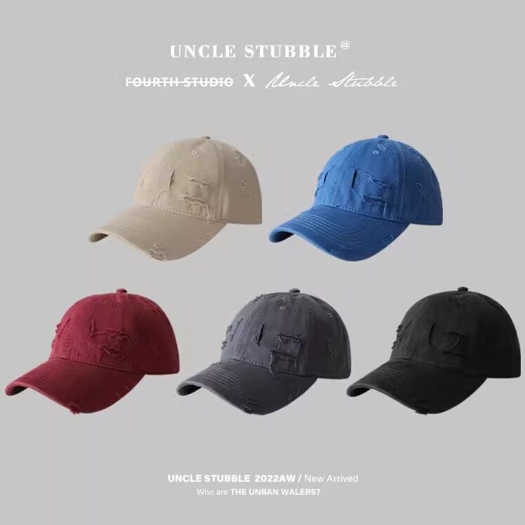 2025新款破洞棒球帽春夏街头纯色百搭男女同款黑色鸭舌帽子潮ins