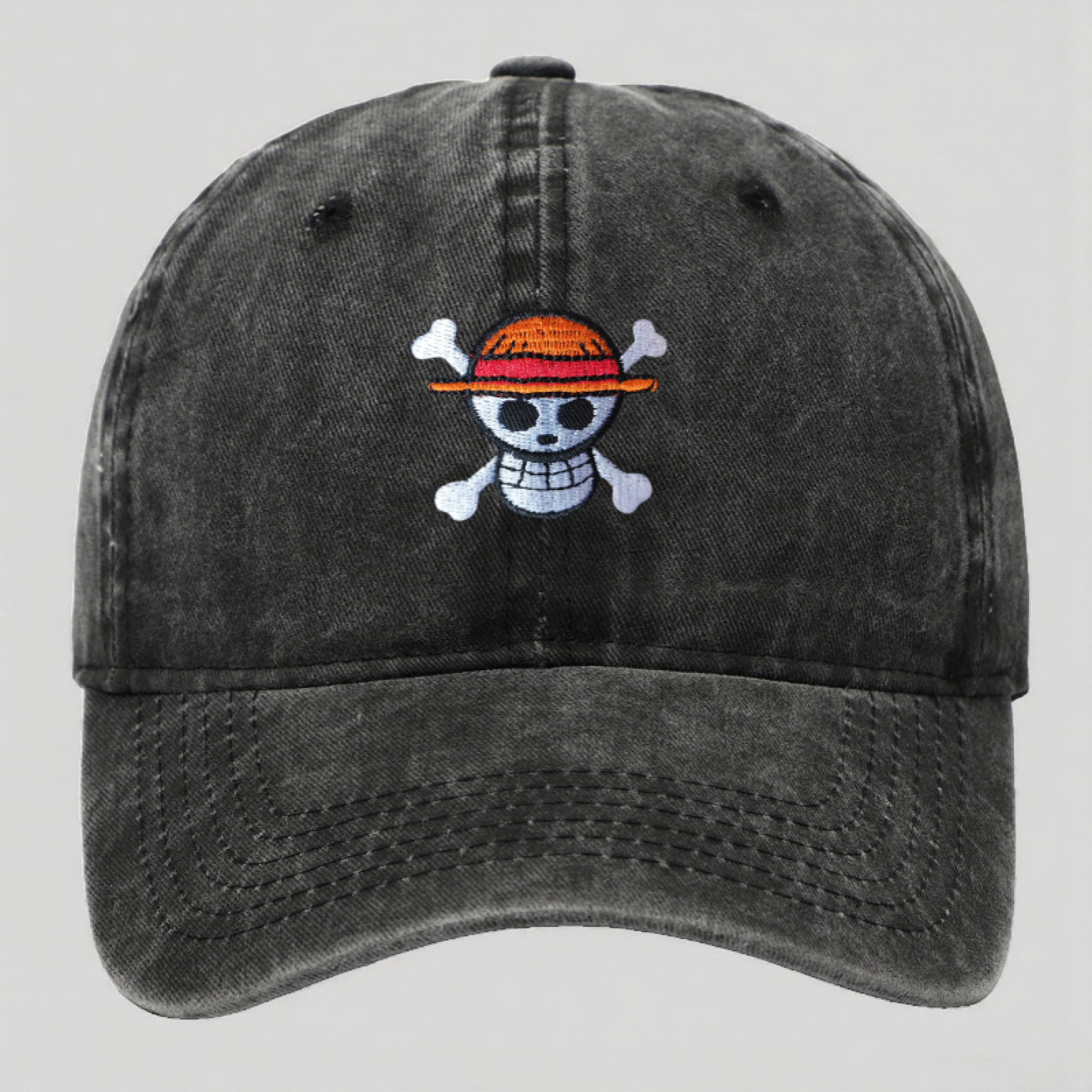 海贼王动漫草帽骷髅头刺绣棒球帽复古水洗男女鸭舌帽子潮航海王