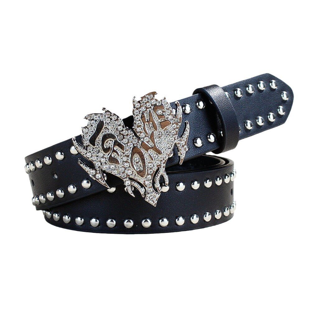 朋克风铆钉PU腰带嘻哈金属裤腰带爱心扣皮带男女同款户外街头潮搭