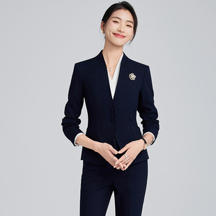 职业套装女秋冬天气质无领高端酒店前台接待珠宝店西装工作服正装