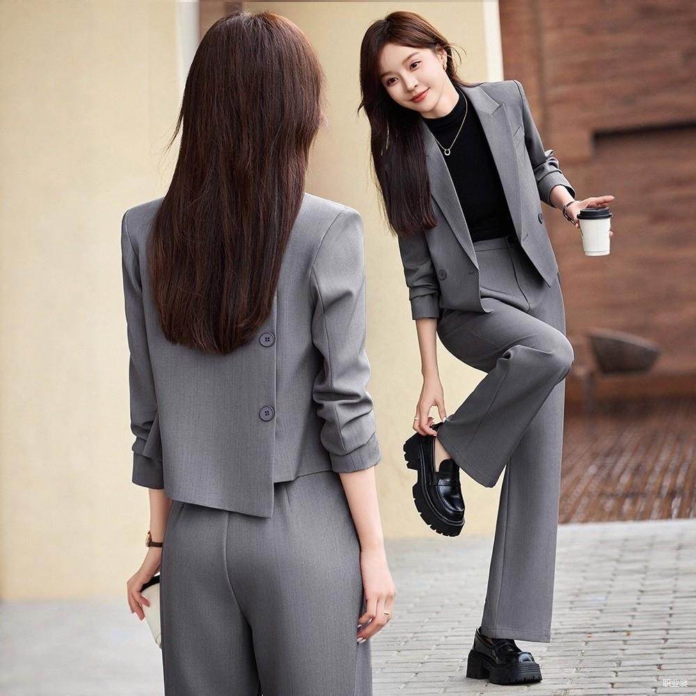 灰色西装套装女小个子职业正装面试穿搭休闲设计风小西服外套短款,女装/女士精品,西装,淘宝优惠券,粉丝福利购,淘宝优惠卷