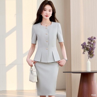 女收腰薄款 套装 气质短袖 通勤高端前台工作服时尚 夏 职业装 正装 西装