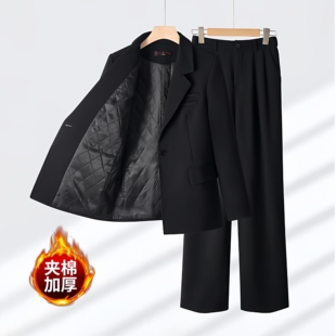 黑色加厚夹棉保暖外套冬季西服正装女神职业西装气质套装高级感女