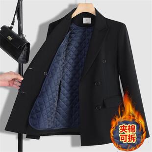 秋冬季西装加棉外套厚款可拆卸夹棉女加厚上衣气质黑色前台工作服