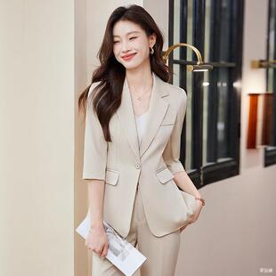 高级感醋酸西装外套女士春夏季职业正装气质套装薄款七分袖工作服