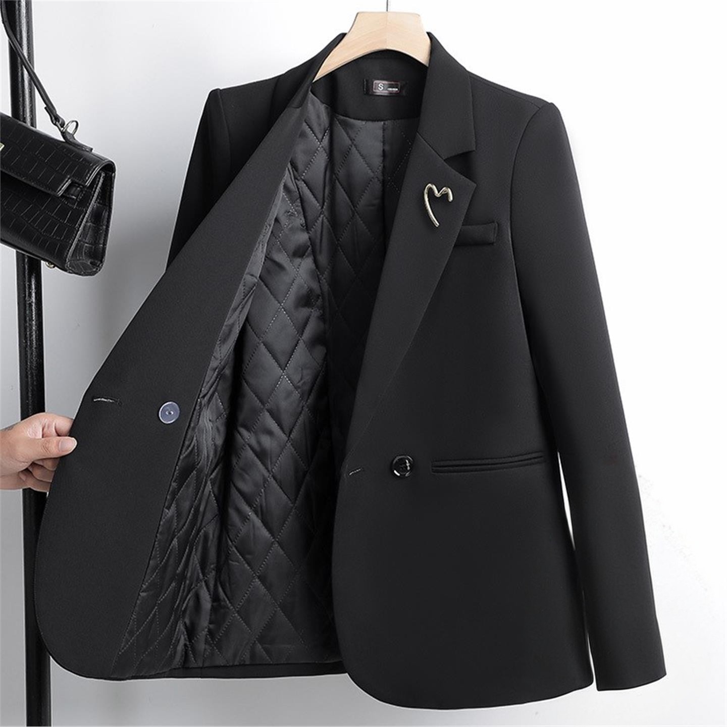 黑色外套西装女外套休闲冬季高级上衣夹棉保暖加厚高级感职业正装