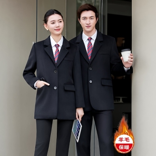 羊毛呢子大毛外套女行政职业加厚西装中长款冬季羽绒内胆工作服