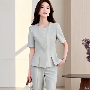 轻奢风职业套装女夏季短袖西装两件套气质薄款两件套装时尚工作服