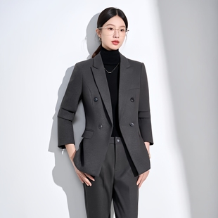 秋冬天女高级感套装西装领职业装灰色工作服正装职场通勤外套西服