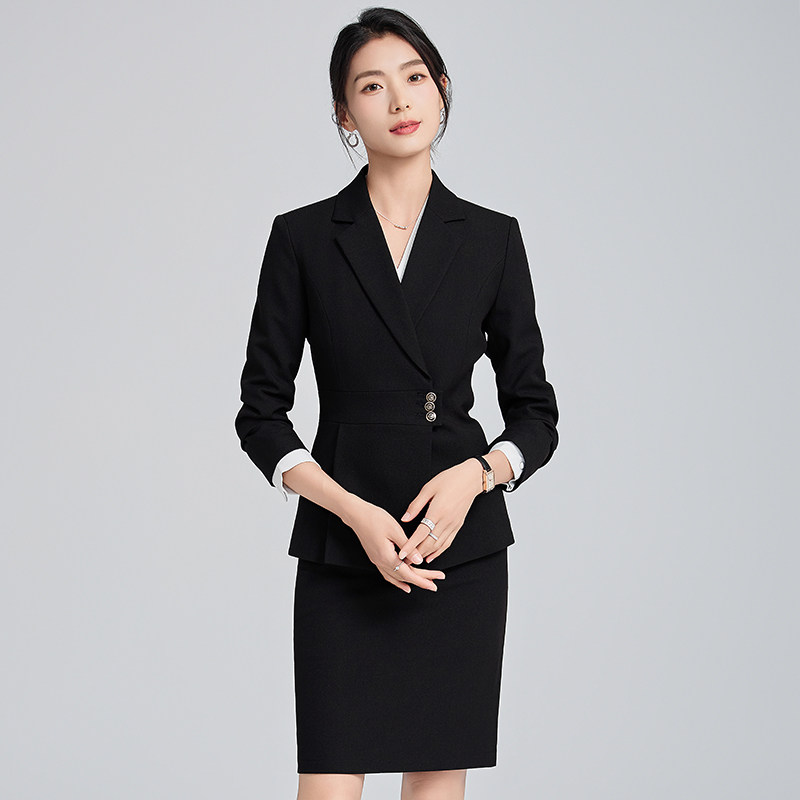 黑色西装套装裙女秋冬天职业管理层气质酒店前台接待珠宝店工作服