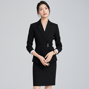 黑色西装套装裙女秋冬天职业管理层气质酒店前台接待珠宝店工作服