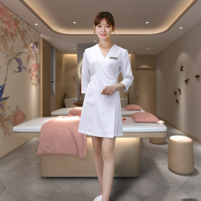 美容师工作服女夏季新款技师短袖连衣裙护士会所服务员美容院工衣