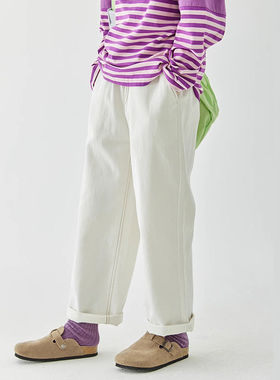 女童童装2024春秋季新款日系白色牛仔裤时尚宽松百搭修身休闲裤潮