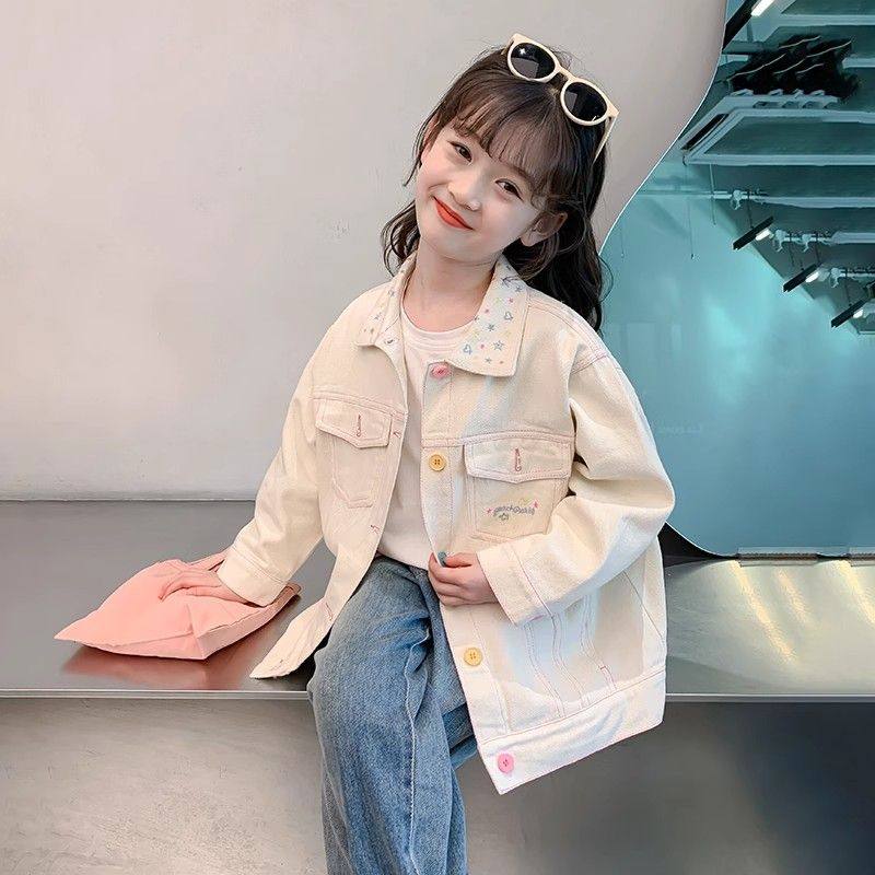 女童童装牛仔外套洋气春秋新款中大童韩版上衣白色时尚休闲牛仔衣