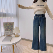 时尚 中大童修身 气质牛仔裤 春秋冬款 女童装 一体加绒喇叭裤 加厚裤 子