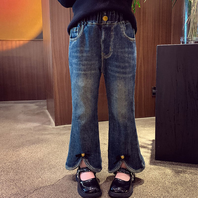女童秋冬时尚甜美蝴蝶结牛仔裤