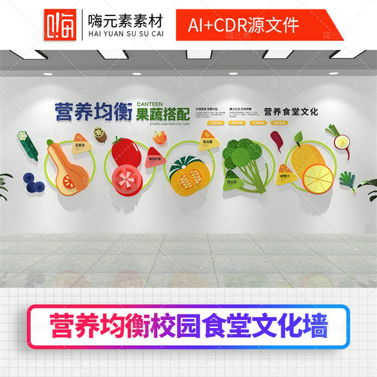 营养均衡学校培训校园班级食堂3D立体文化墙CDR矢量AI素材vip特惠