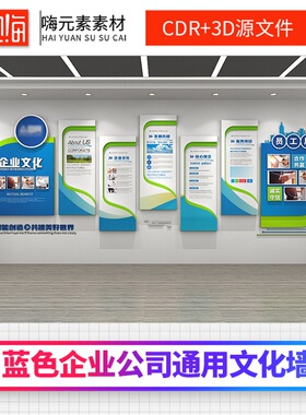 蓝色大气公司发展历程企业文化墙设计CDR源文件AI素材模版VIP特惠