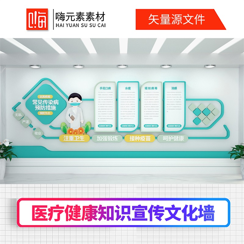 新款创意室内科室大气医院照片墙背景文化墙AI矢量CDR模板VIP特惠
