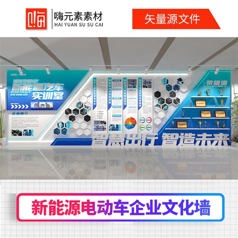 新能源电动车企业文化墙宣传背景文化墙AI矢量CDR模板VIP特惠